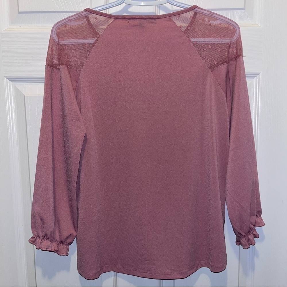 3/30$💥 Adrienne Vittadini top blouse Pink dot Women Medium long sleeve feminine - Picture 5 of 5